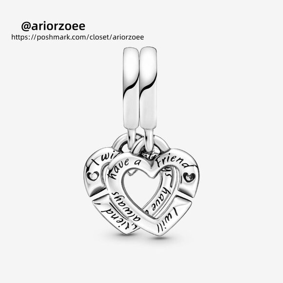 Pandora Linked Sister Hearts Split Dangle Charm - Picture 3 of 6